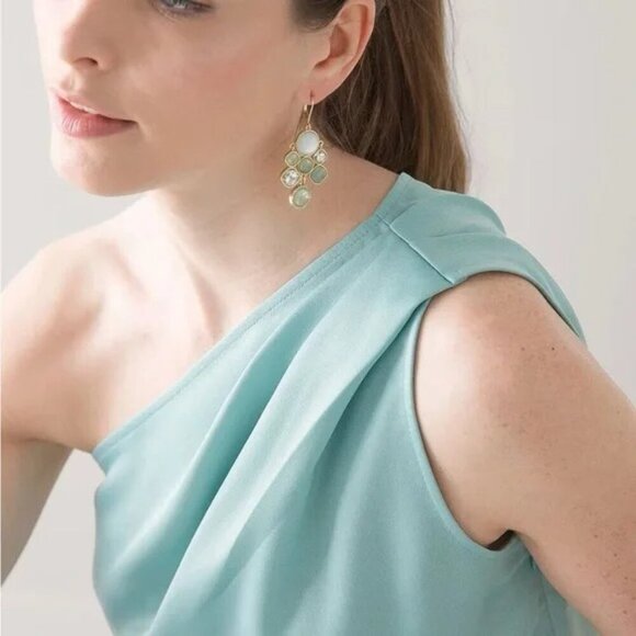 2/$30 White House Black Market Sleeveless One-Shoulder Draped Top Aquifer #A0039 - Picture 4 of 11